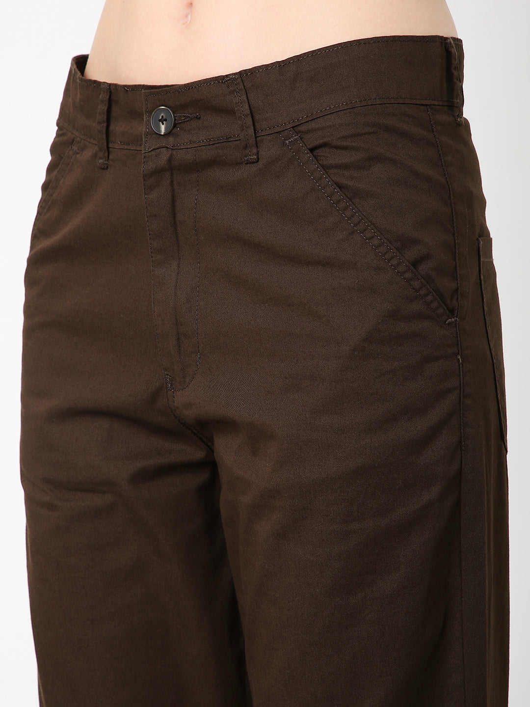 BROWN CLASSIC STRAIGHT-LEG COTTON PANTS