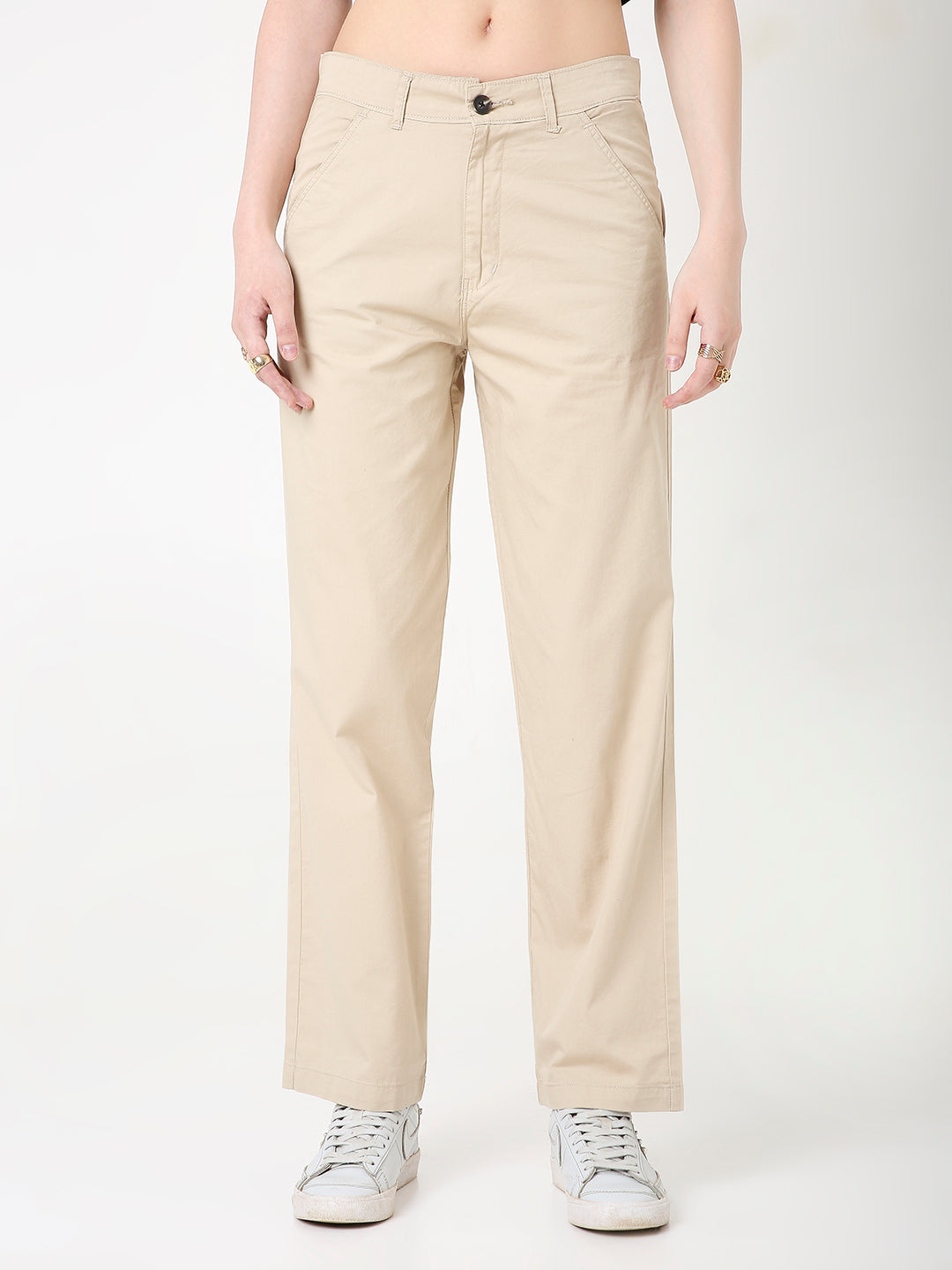 CREAM CLASSIC STRAIGHT-LEG COTTON PANTS