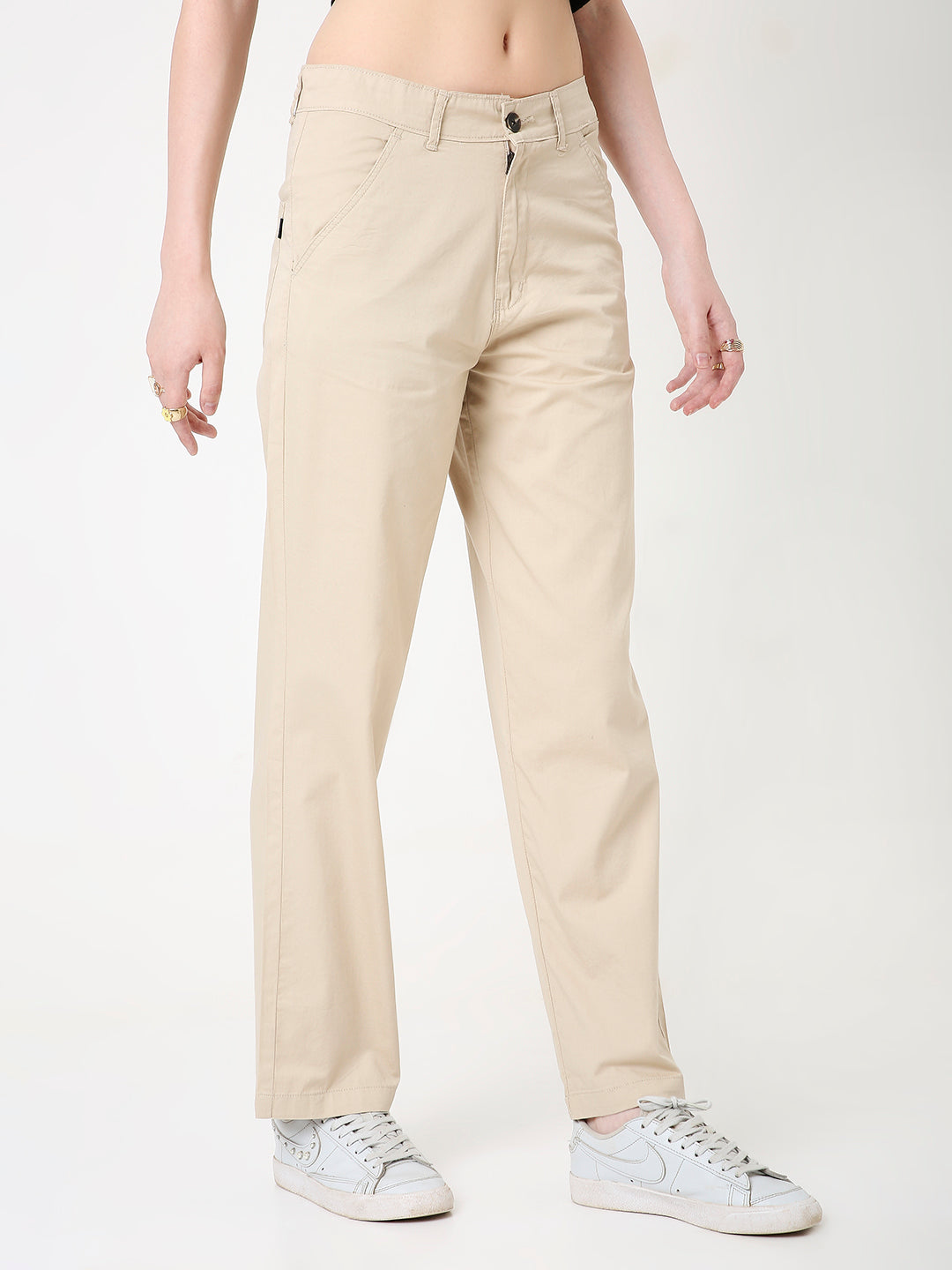CREAM CLASSIC STRAIGHT-LEG COTTON PANTS