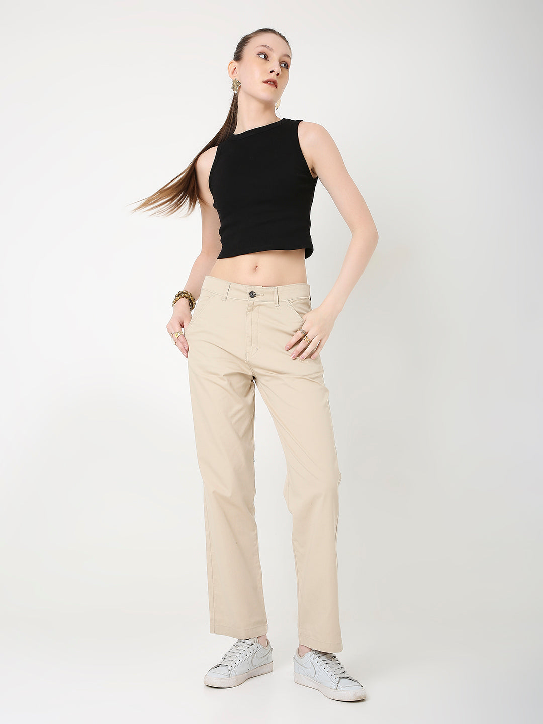 CREAM CLASSIC STRAIGHT-LEG COTTON PANTS