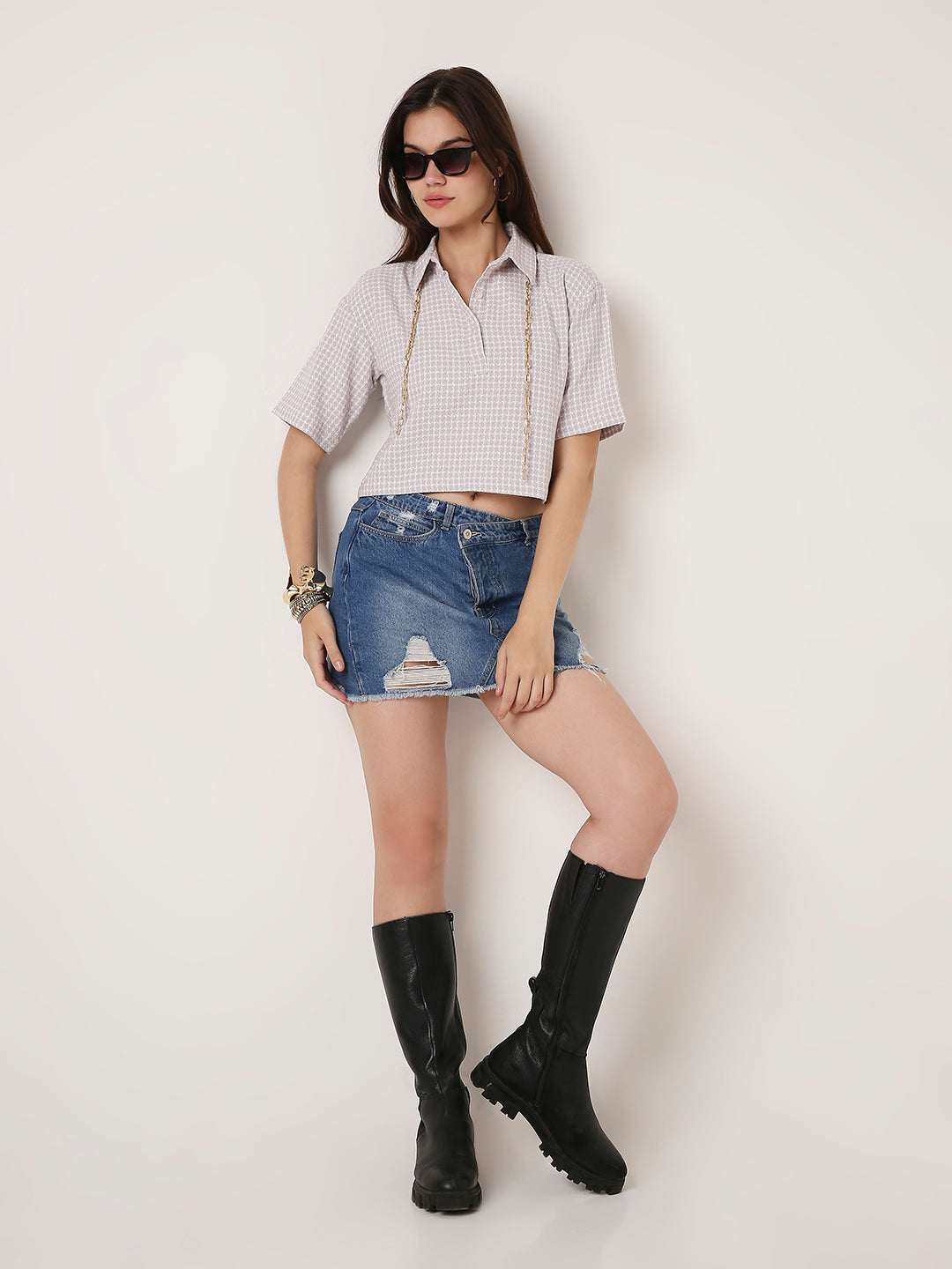 LAVENDER TEXTURED CROPPED POLO