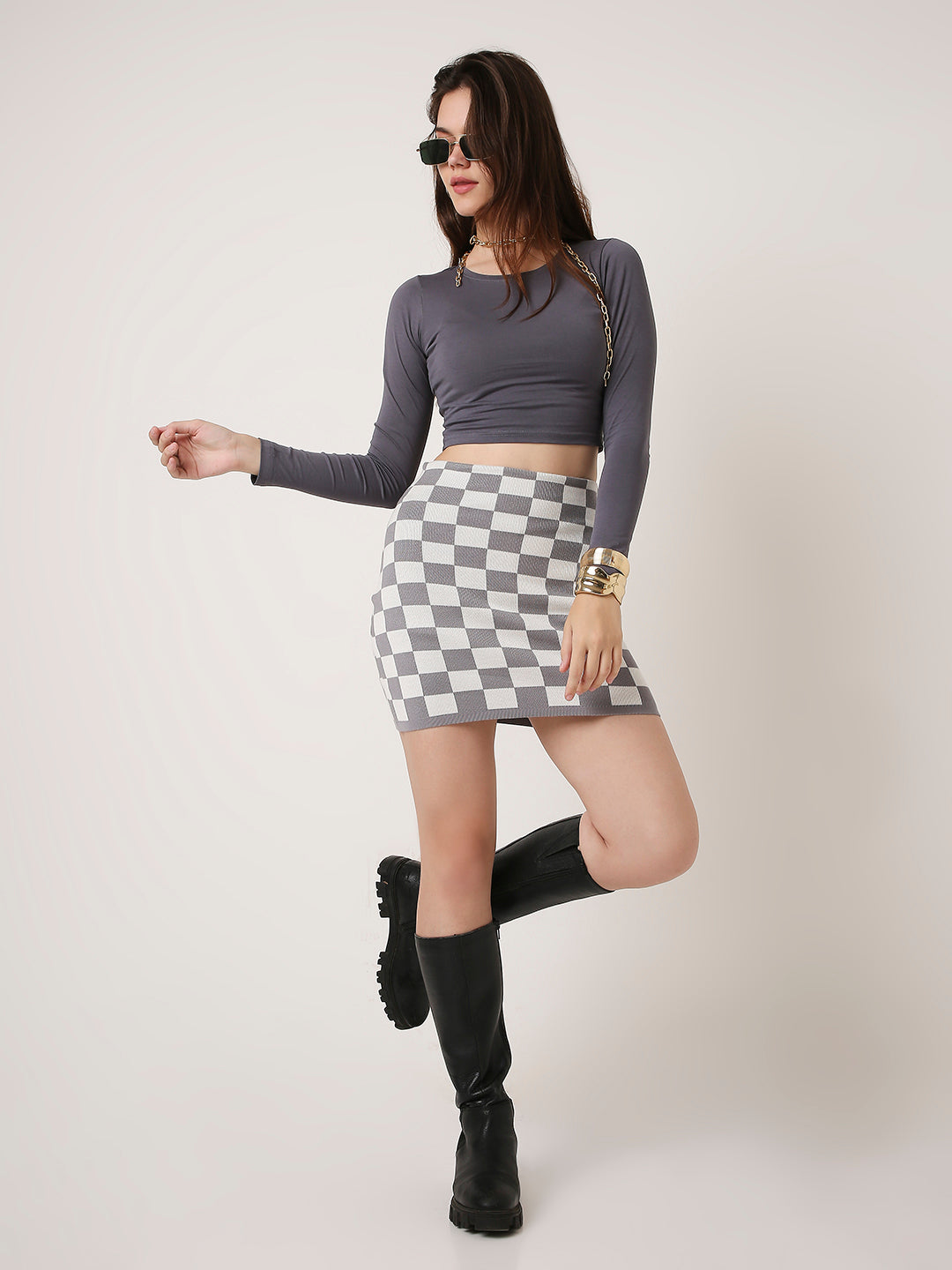 Solid Full-Sleeve Fitted Crop Top