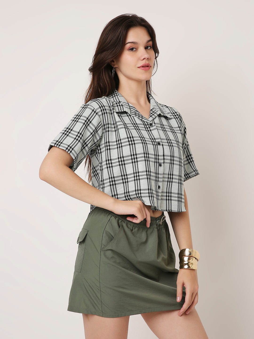 VERSATILE CHECKED CROP SHIRT