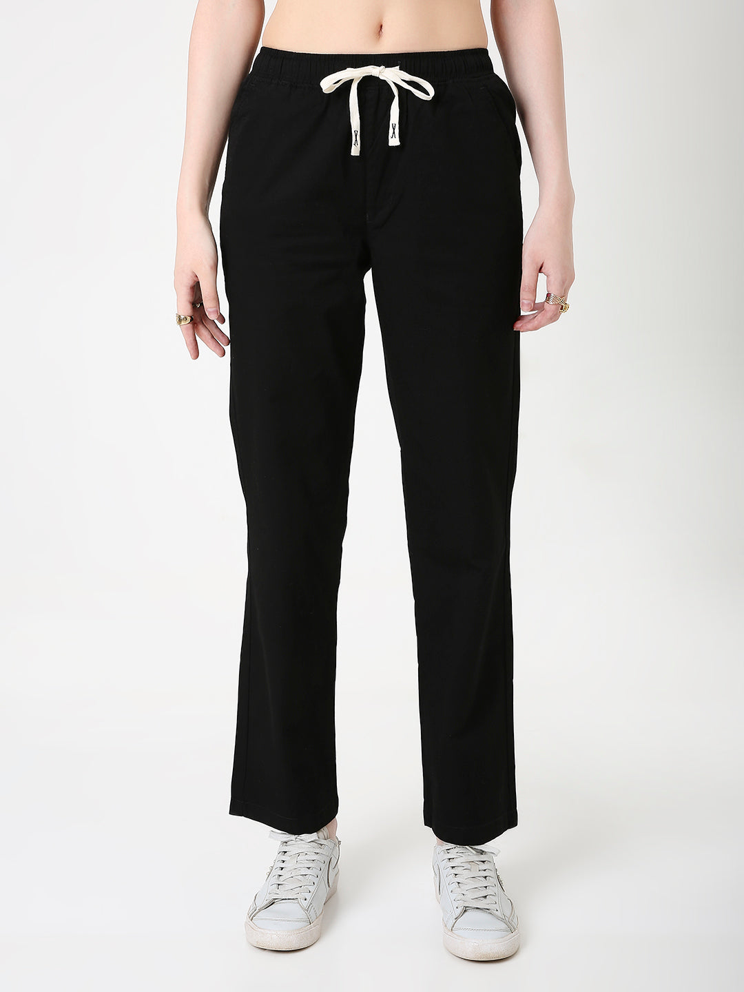 BLACK UNISEX RELAXED FIT DRAWSTRING PANTS