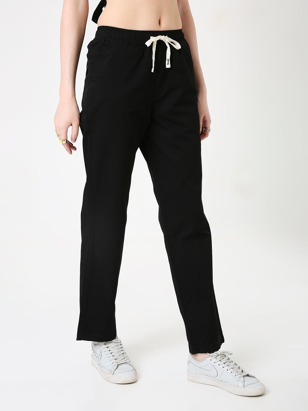 BLACK UNISEX RELAXED FIT DRAWSTRING PANTS