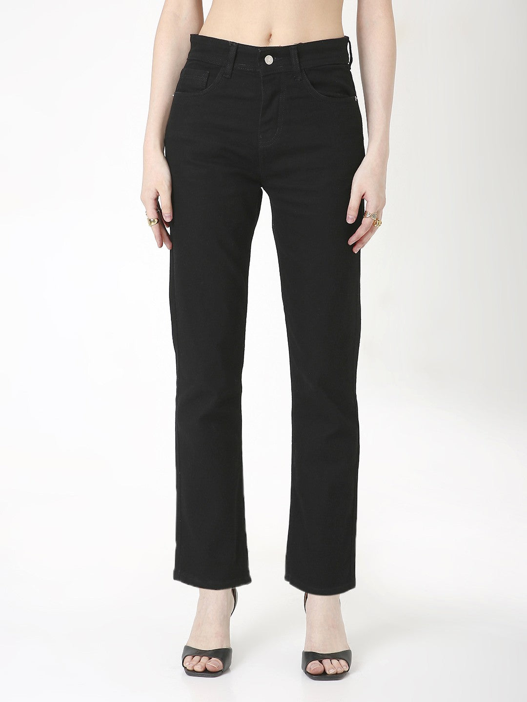 CLASSIC BLACK SHADE HIGH RISE SLIM STRAIGHT FIT JEANS