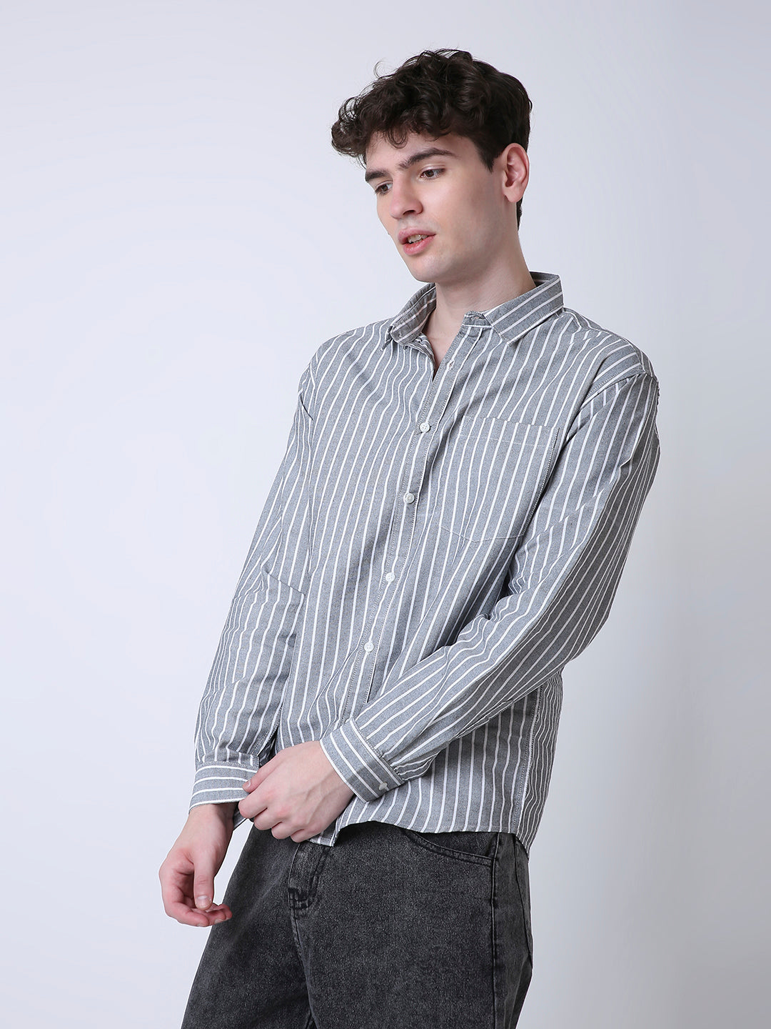 OXFORD VERTICAL STRIPED LONG SLEEVE CASUAL SHIRT