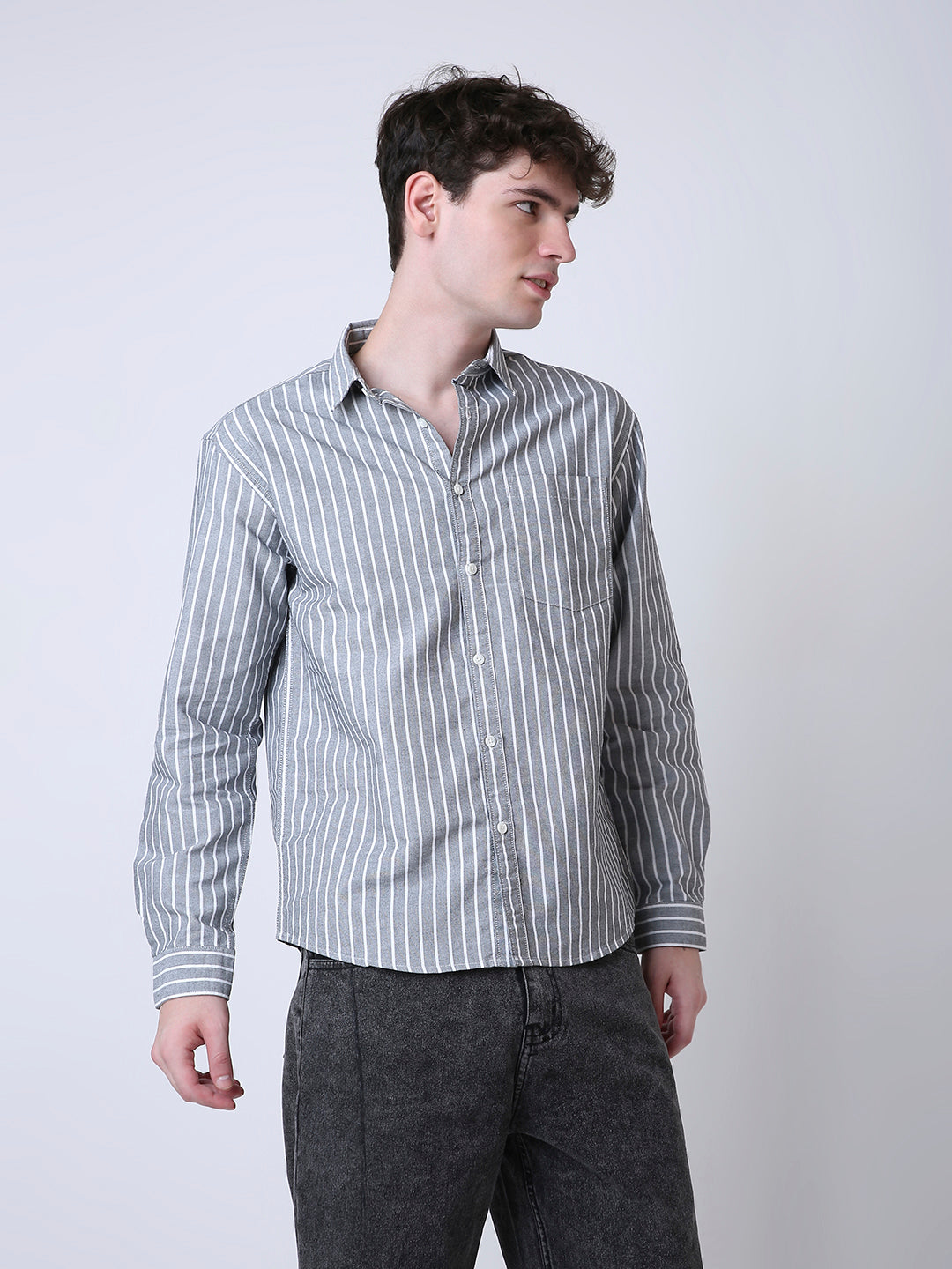 BLACK OXFORD STRIPED SHIRT