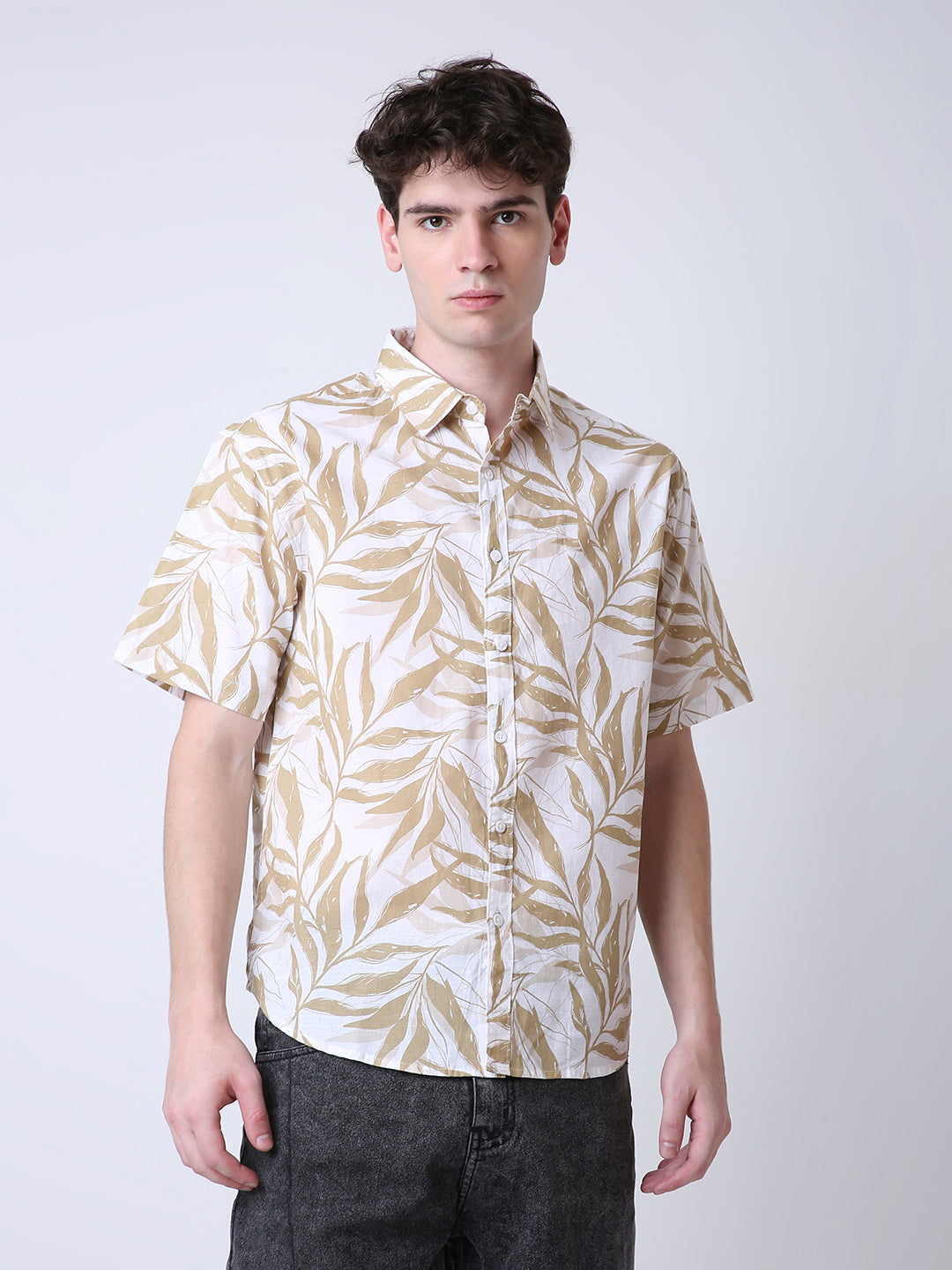 FAWN LEAF PRINTED LINEN SHIRT