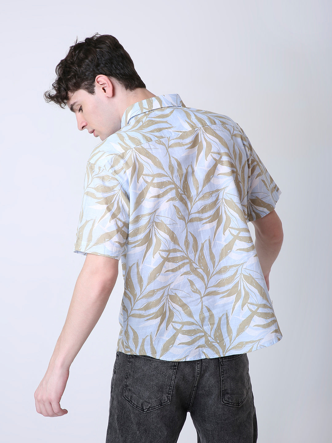 BLUE LINEN PRINTED SHIRT