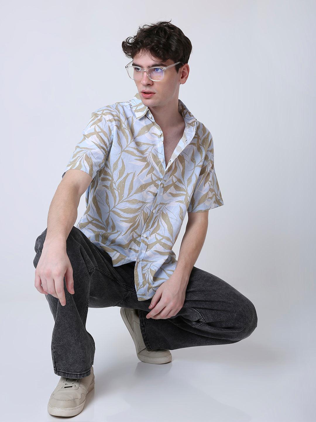 BLUE LINEN PRINTED SHIRT