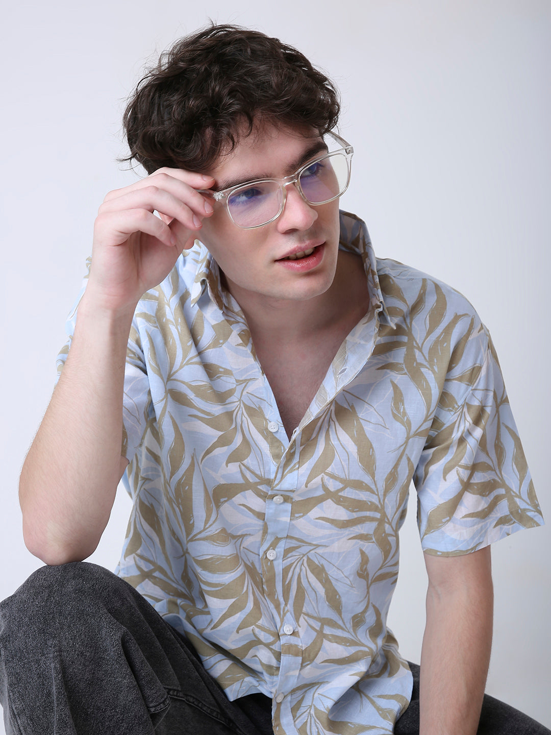 BLUE LINEN PRINTED SHIRT