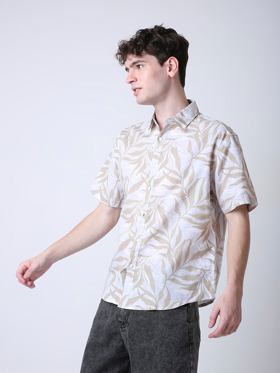 GRAY LINEN PRINTED SHIRT