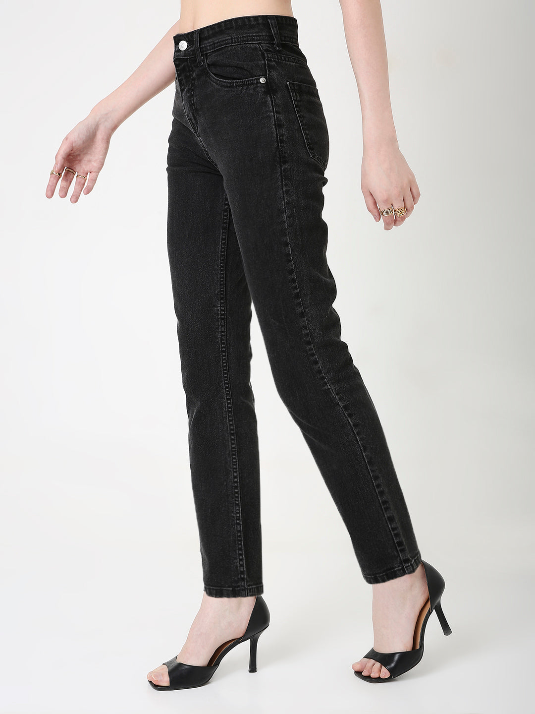 CLASSIC HIGH RISE STRAIGHT FIT CHARCOAL BLACK JEANS