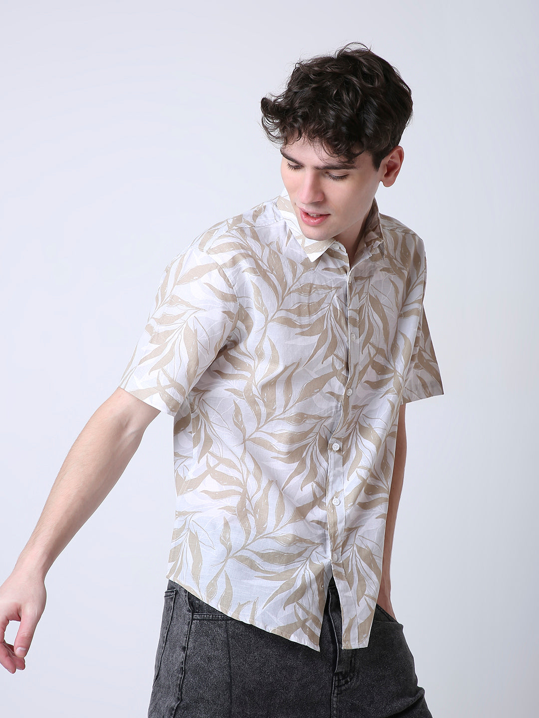 GRAY LINEN PRINTED SHIRT