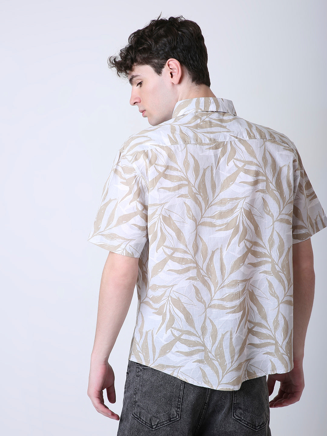 LINEN BLEND PRINTED SHORT SLEEVE CASUAL SHIRT