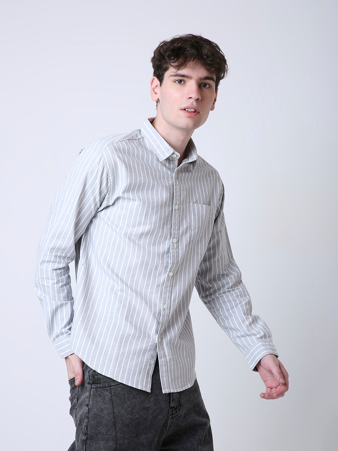 GRAY OXFORD STRIPED SHIRT