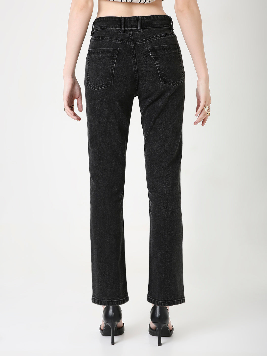 CLASSIC HIGH RISE STRAIGHT FIT CHARCOAL BLACK JEANS