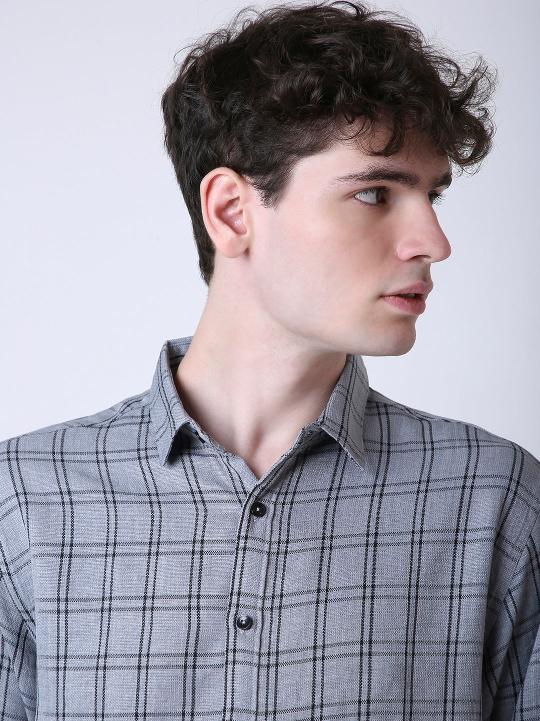 GREY CHECKED LONG SLEEVE CASUAL SHIRT