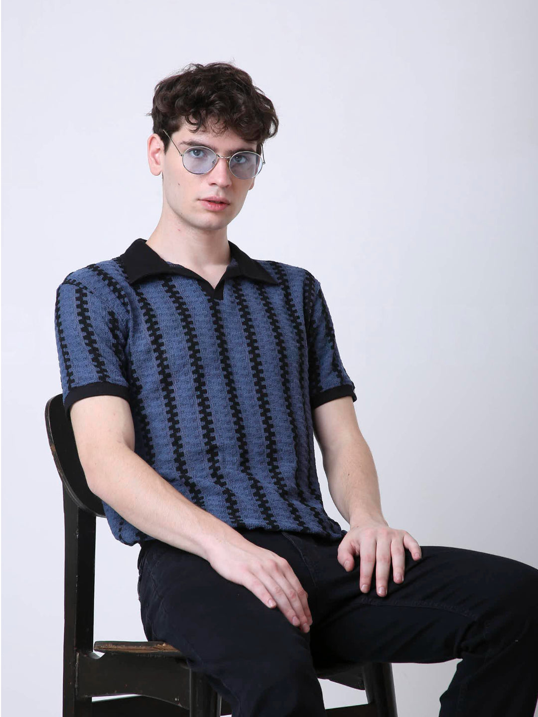 BLUE TEXTURED POLO TSHIRT