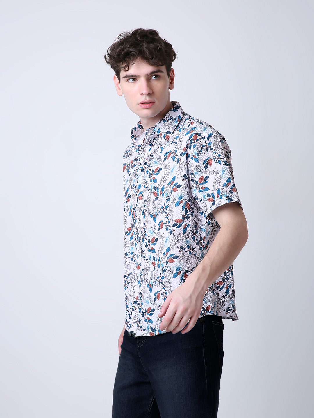 FLORAL PRINTED TEXTURED SHIRT