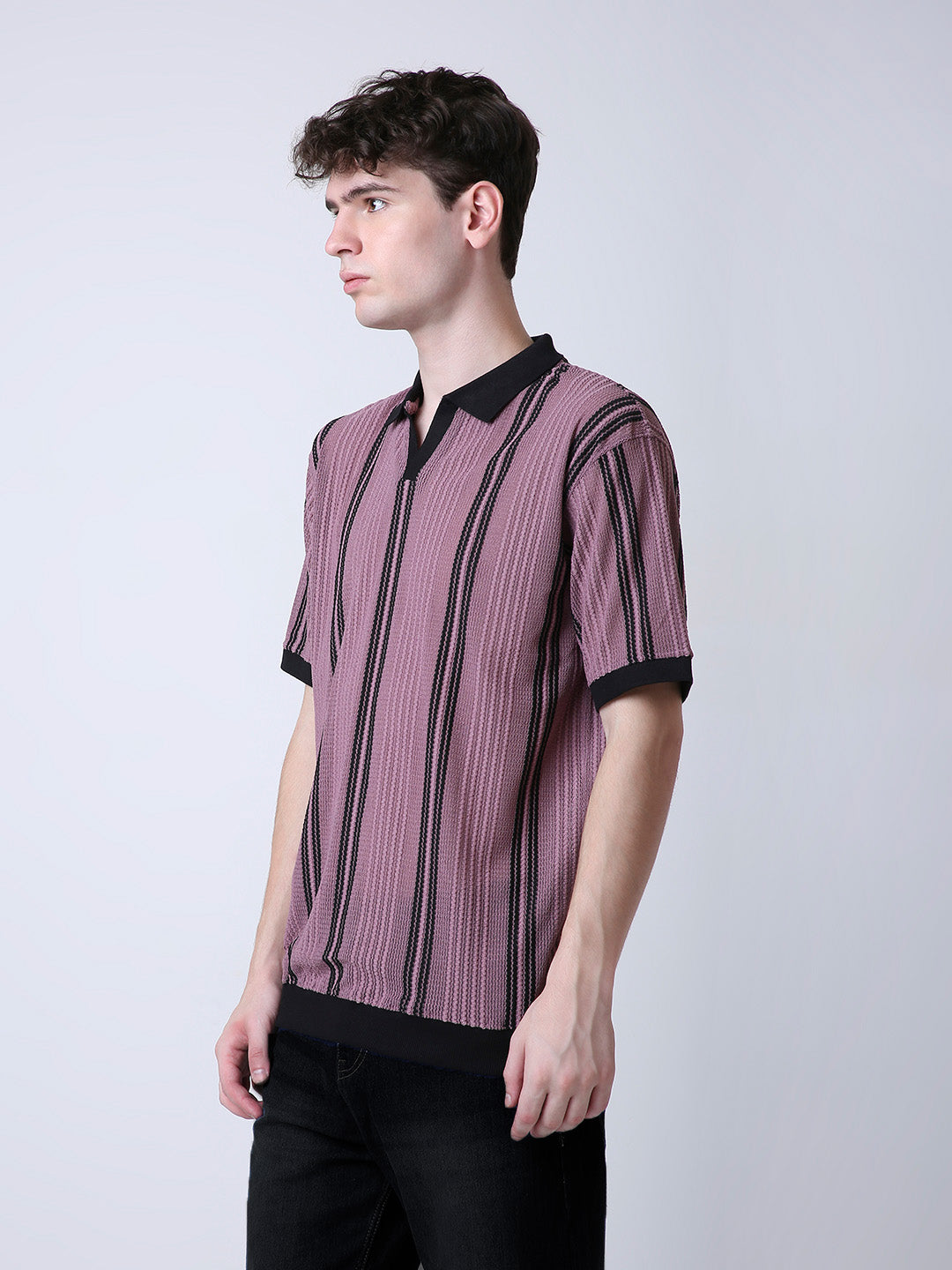 RETRO PLUM TEXTURED POLO T-SHIRT