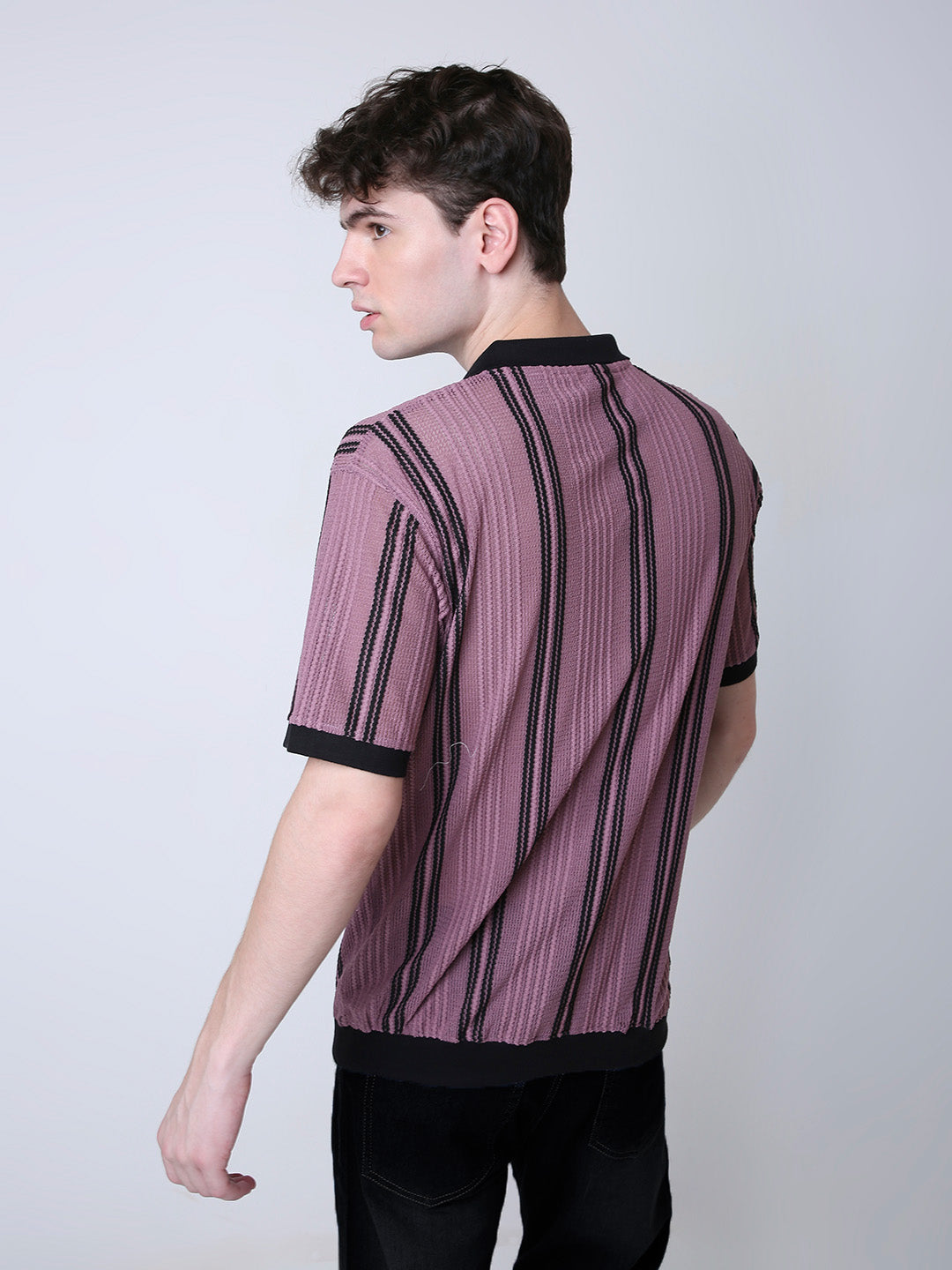 RETRO PLUM TEXTURED POLO T-SHIRT