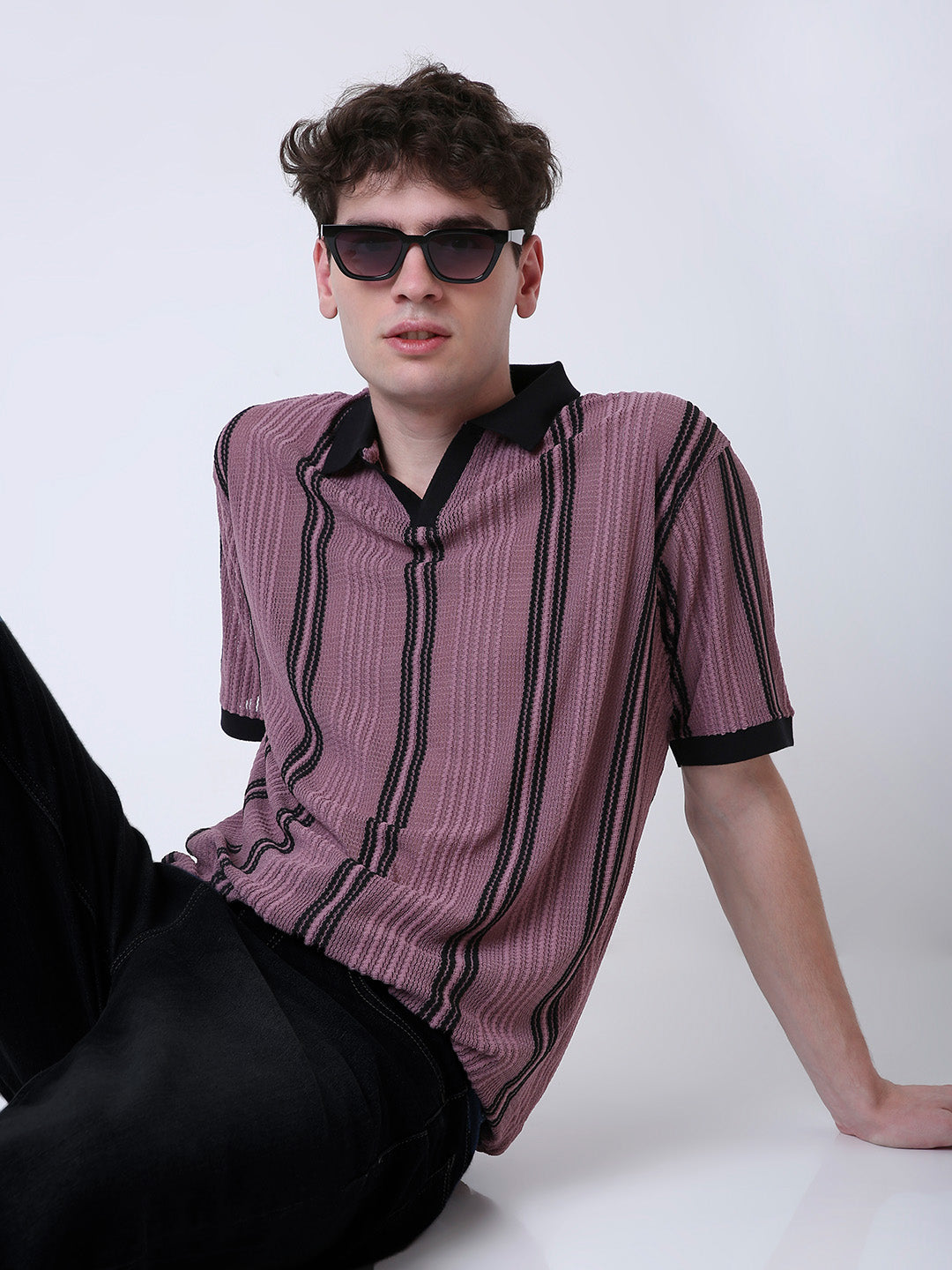 RETRO PLUM TEXTURED POLO T-SHIRT