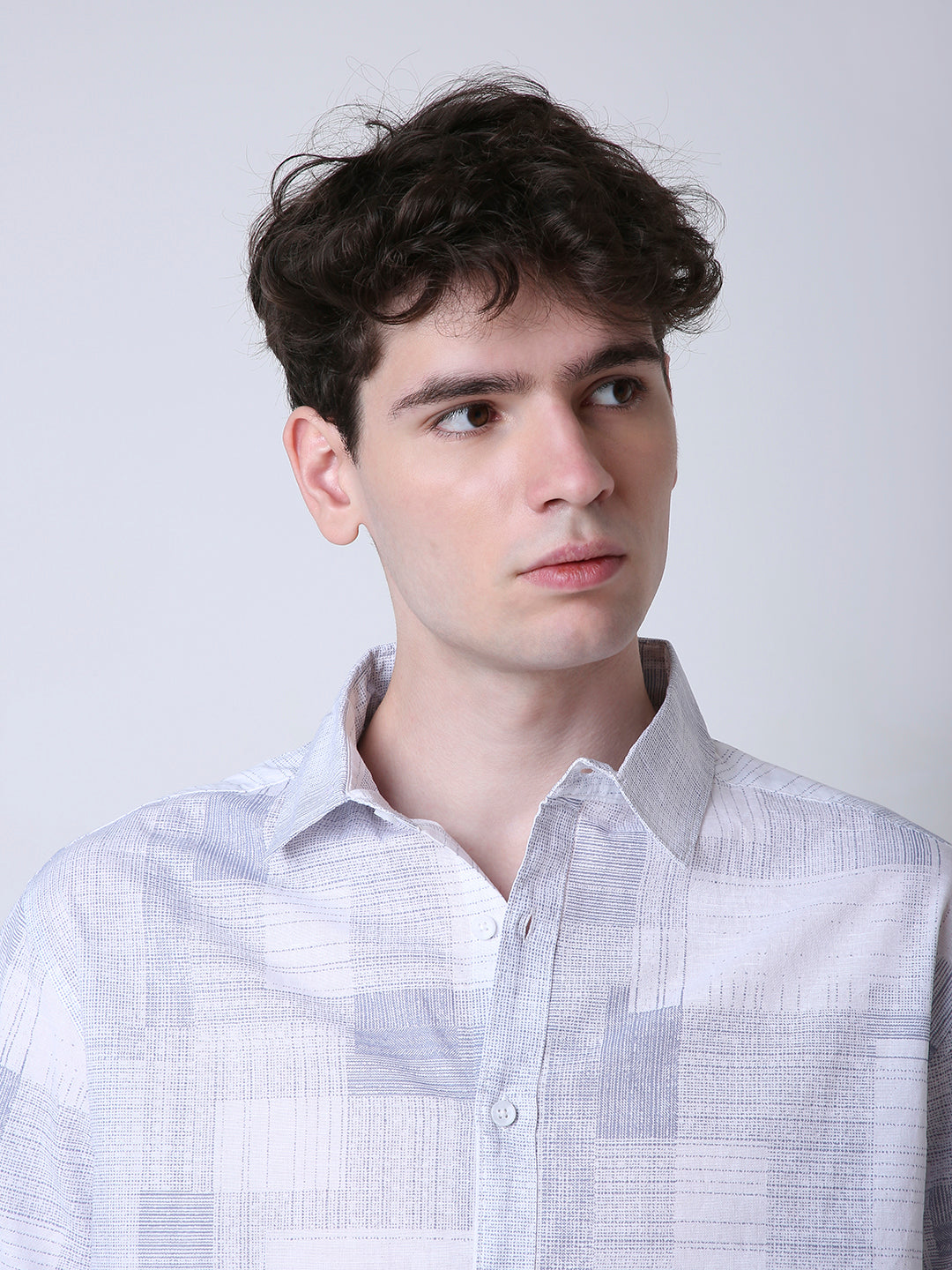 ABSTRACT BLUE PRINTED LINEN BLEND SHIRT