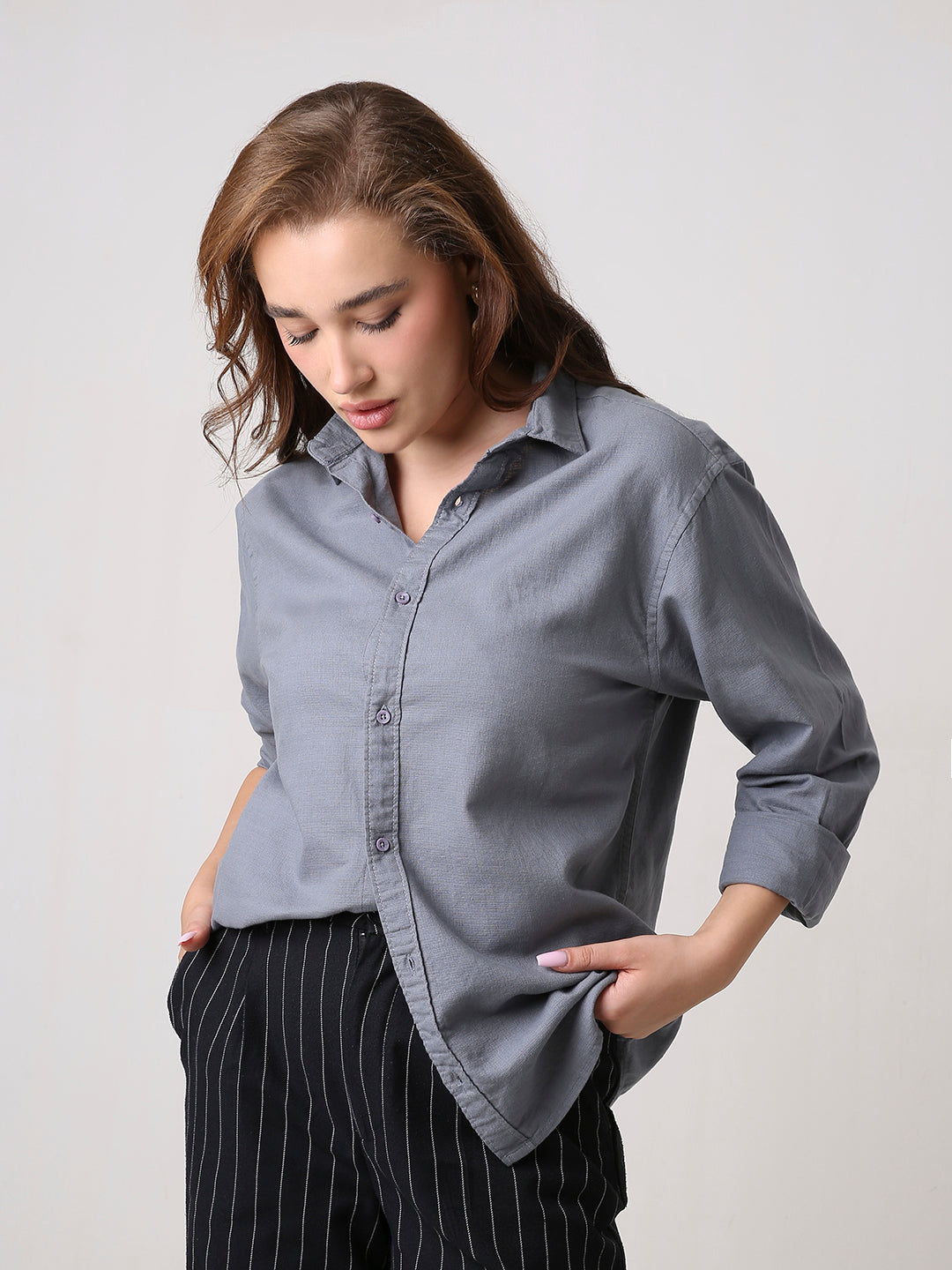 Blue Solid Oversized Casual Shirt