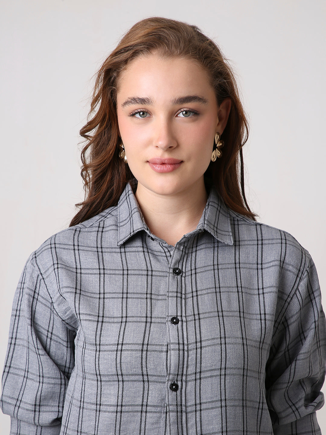 Grey Checked Oversized Casual Shirt