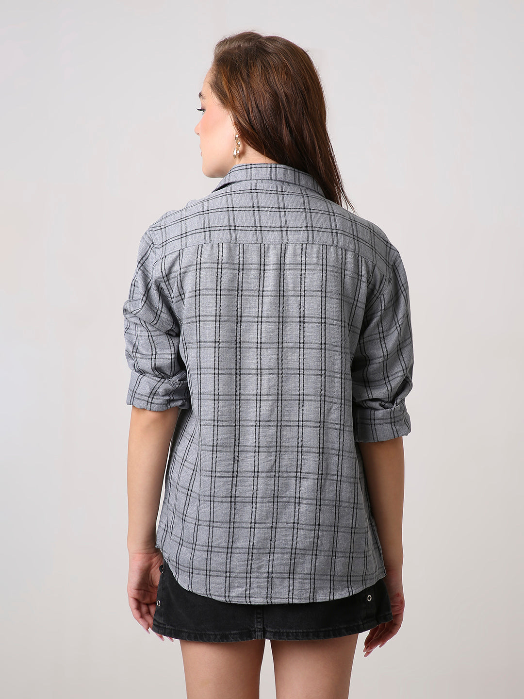Grey Checked Oversized Casual Shirt