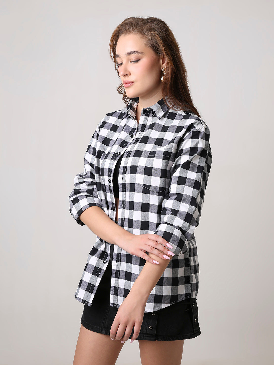 Oxford Black Checkered Oversized Shirt