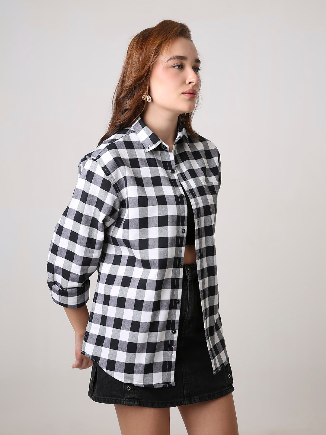 Oxford Black Checkered Oversized Shirt