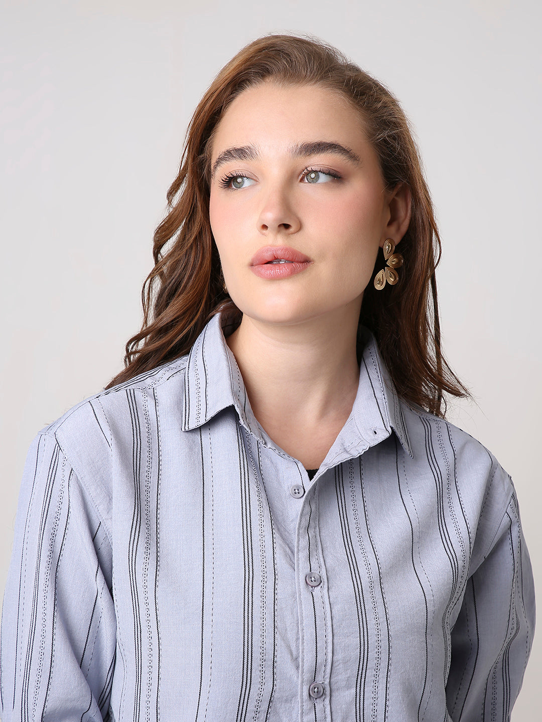 Grey Textured Stripe Oversized Shirt