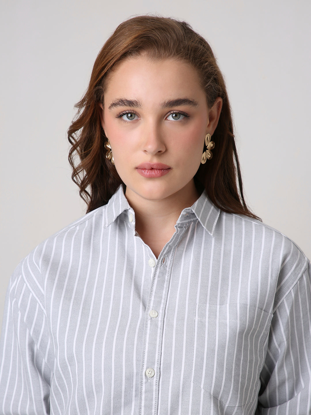 Classic Grey Oxford Striped Oversized Shirt