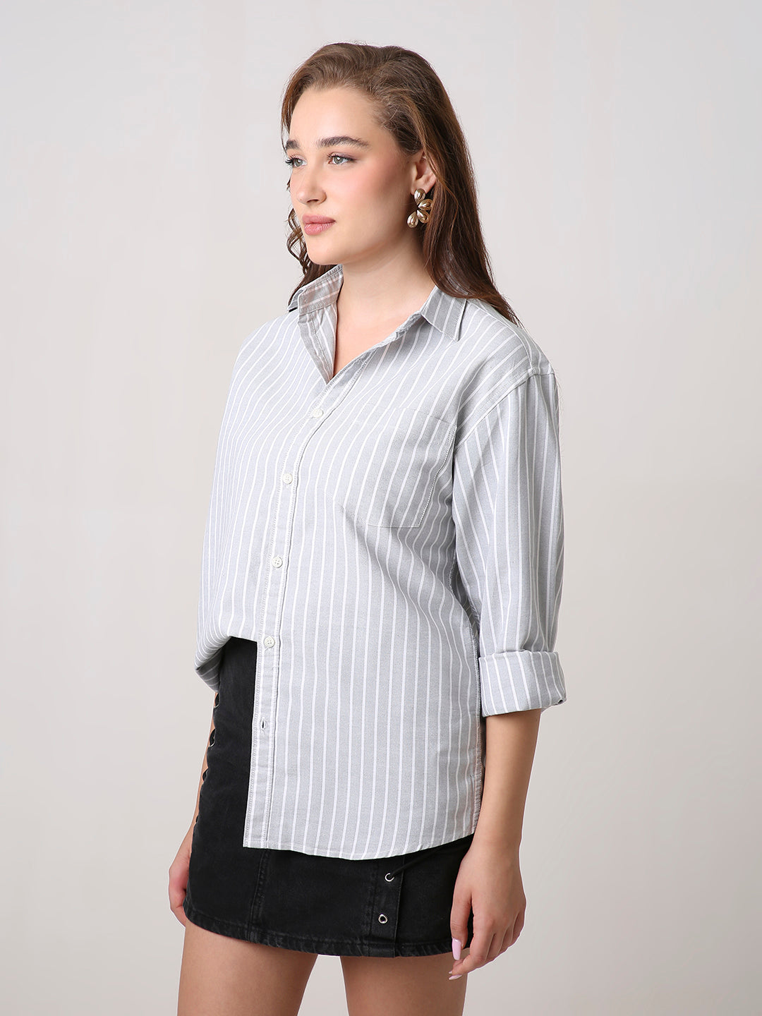 Classic Grey Oxford Striped Oversized Shirt