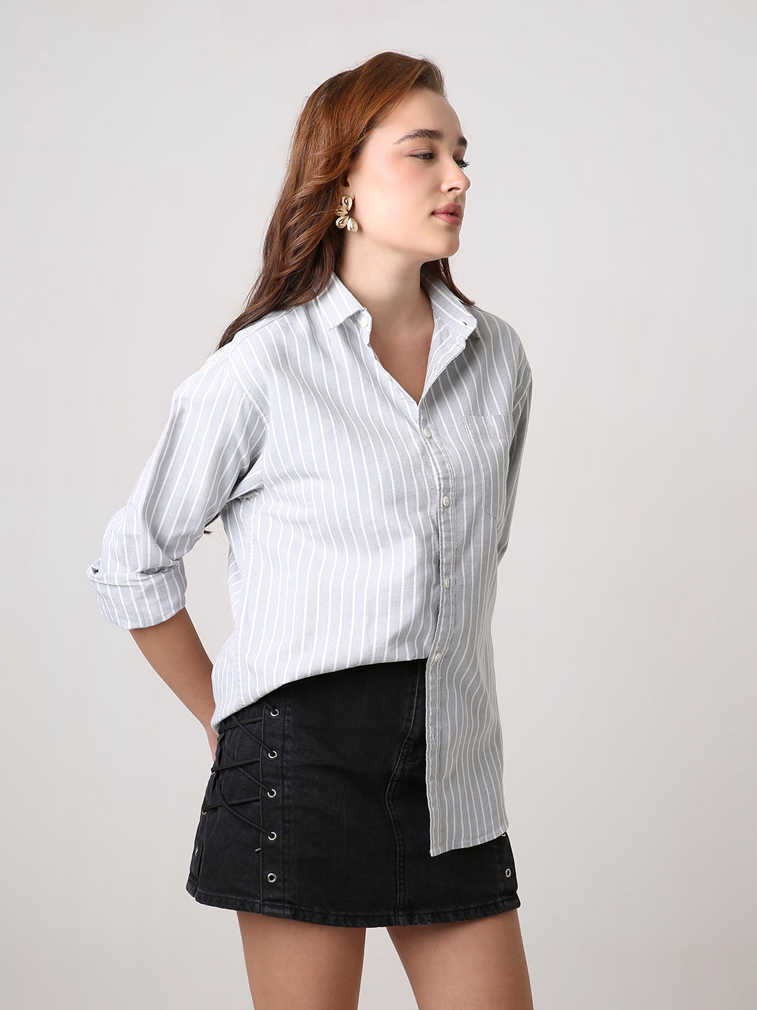Classic Grey Oxford Striped Oversized Shirt