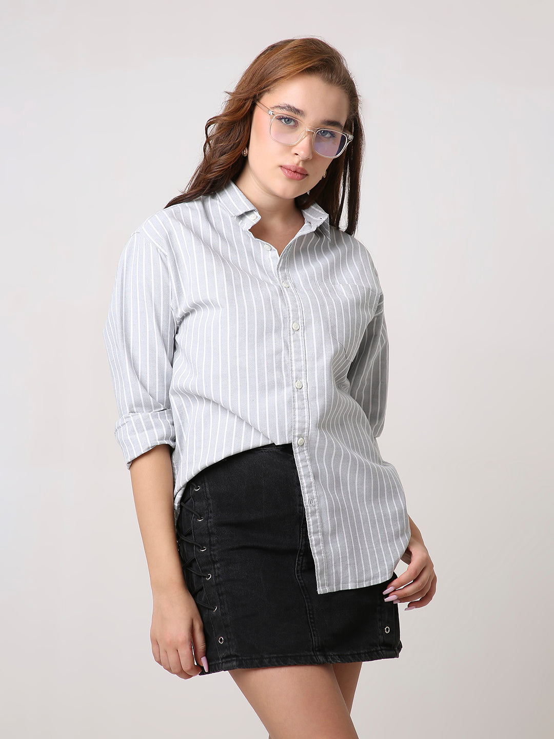Classic Grey Oxford Striped Oversized Shirt