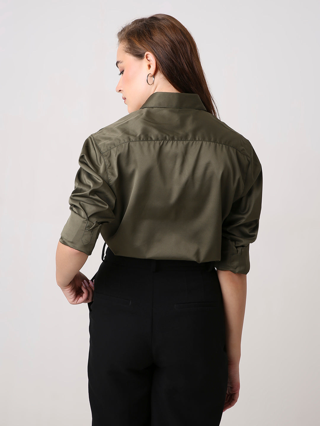 Olive Satin Formal Shirt