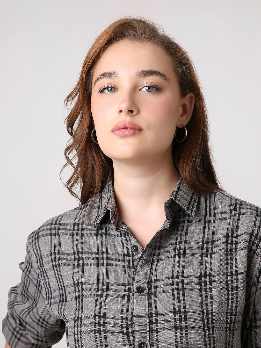 Grey Checked Oversized Shirt