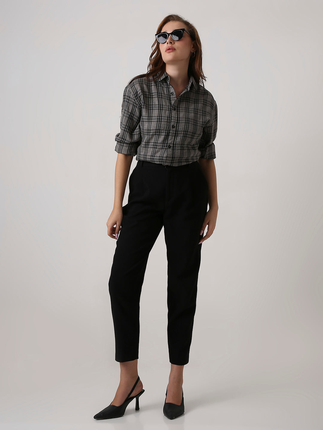 Grey Checked Oversized Shirt