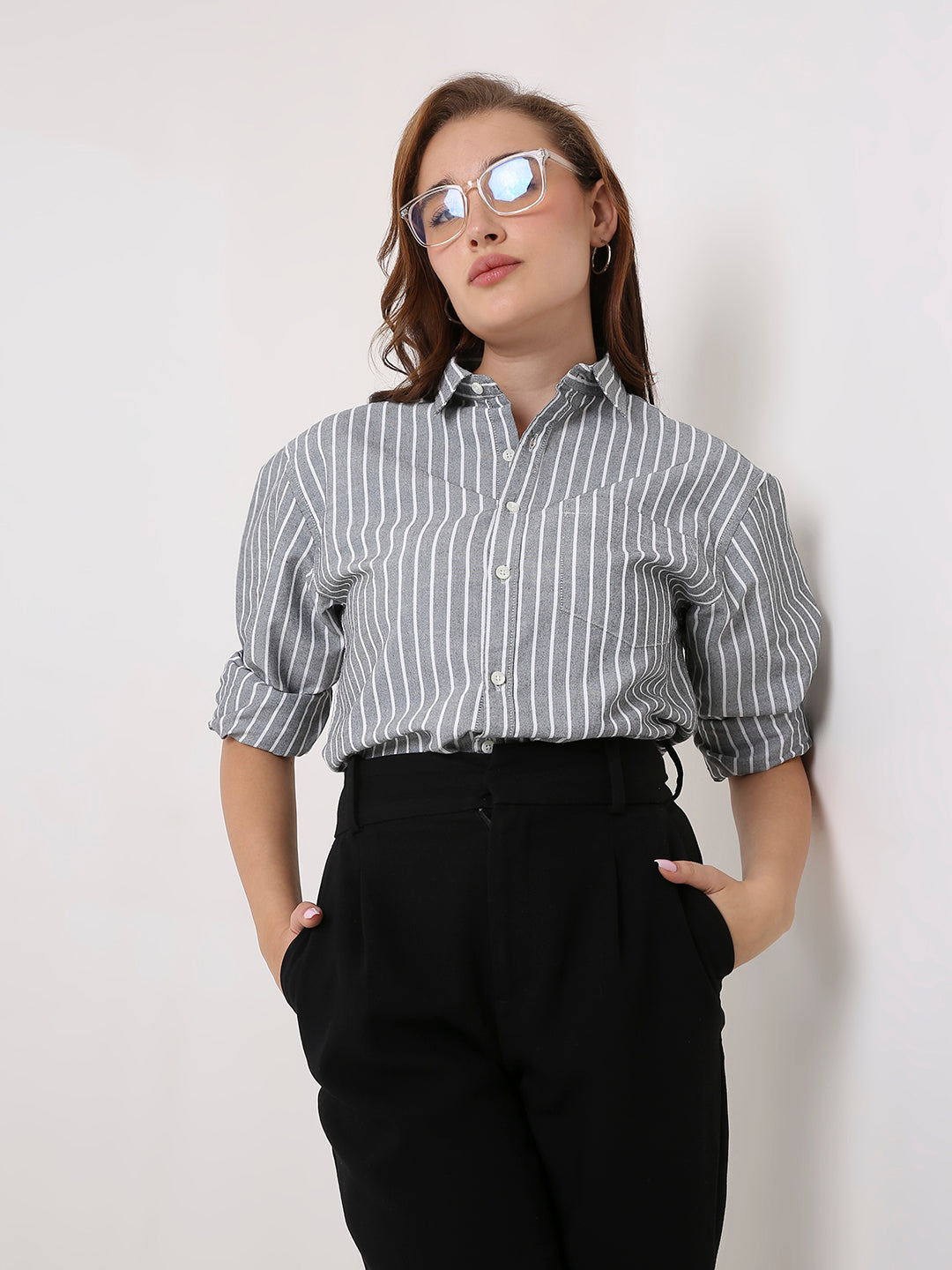 Classic Black Oxford Striped Oversized Shirt