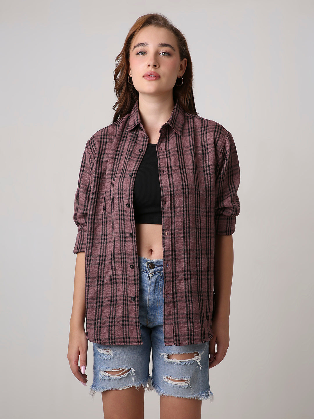 Dusty Pink Checked Oversized Shirt