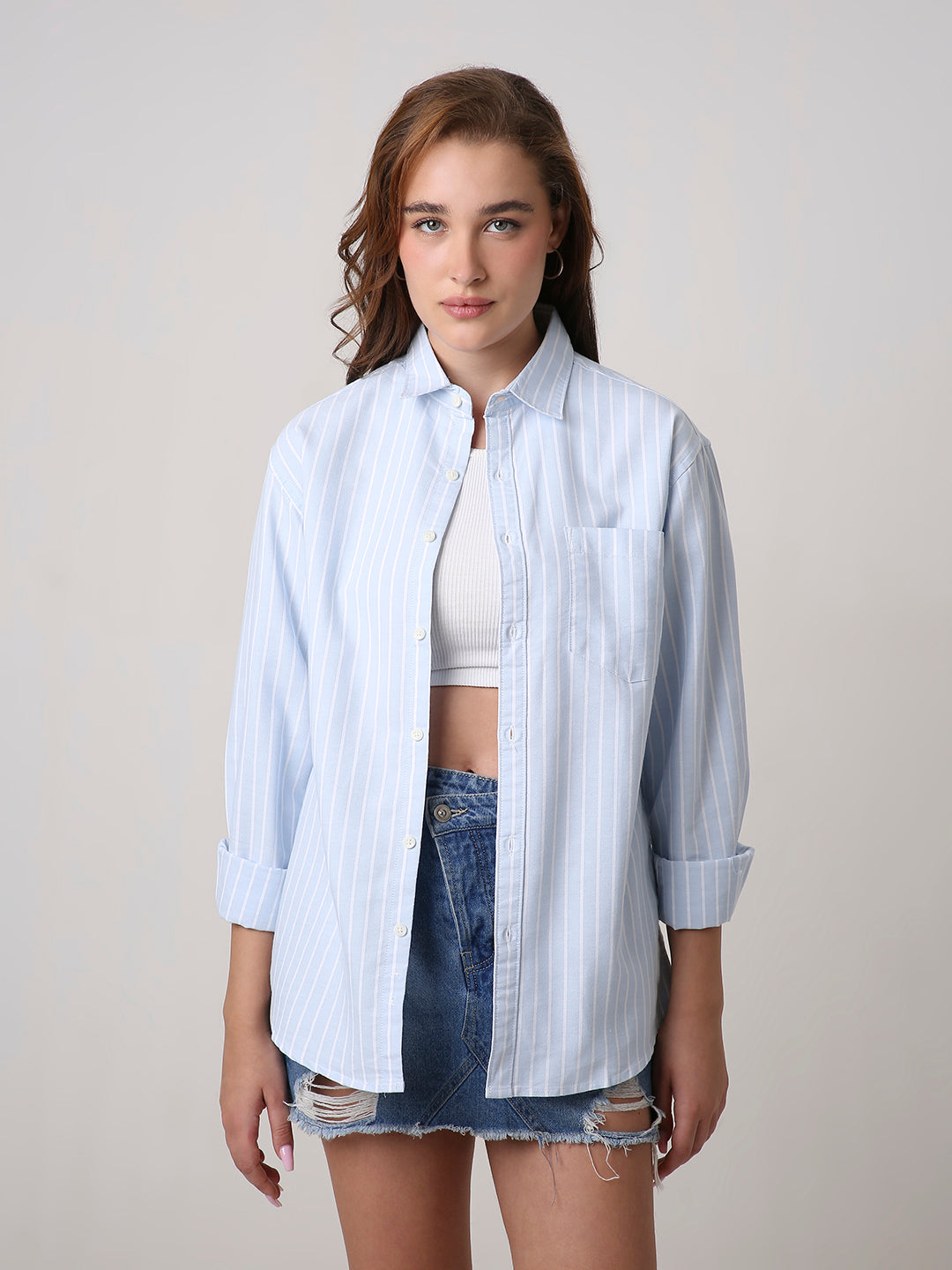 Classic Sky Blue Oxford Striped Oversized Shirt