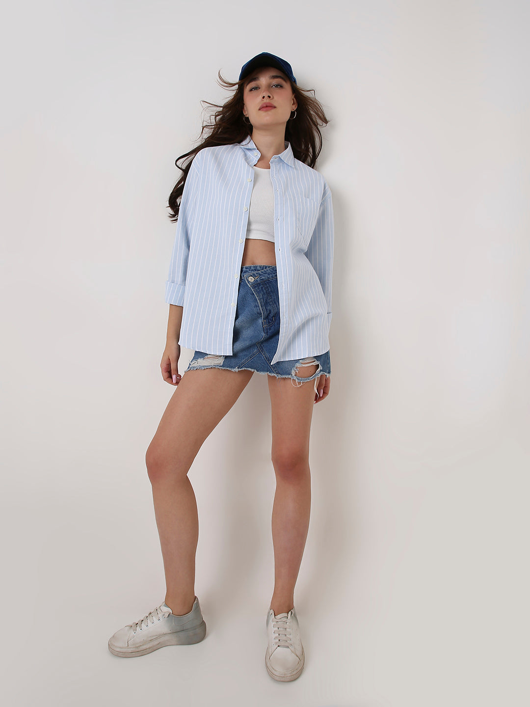 Classic Sky Blue Oxford Striped Oversized Shirt