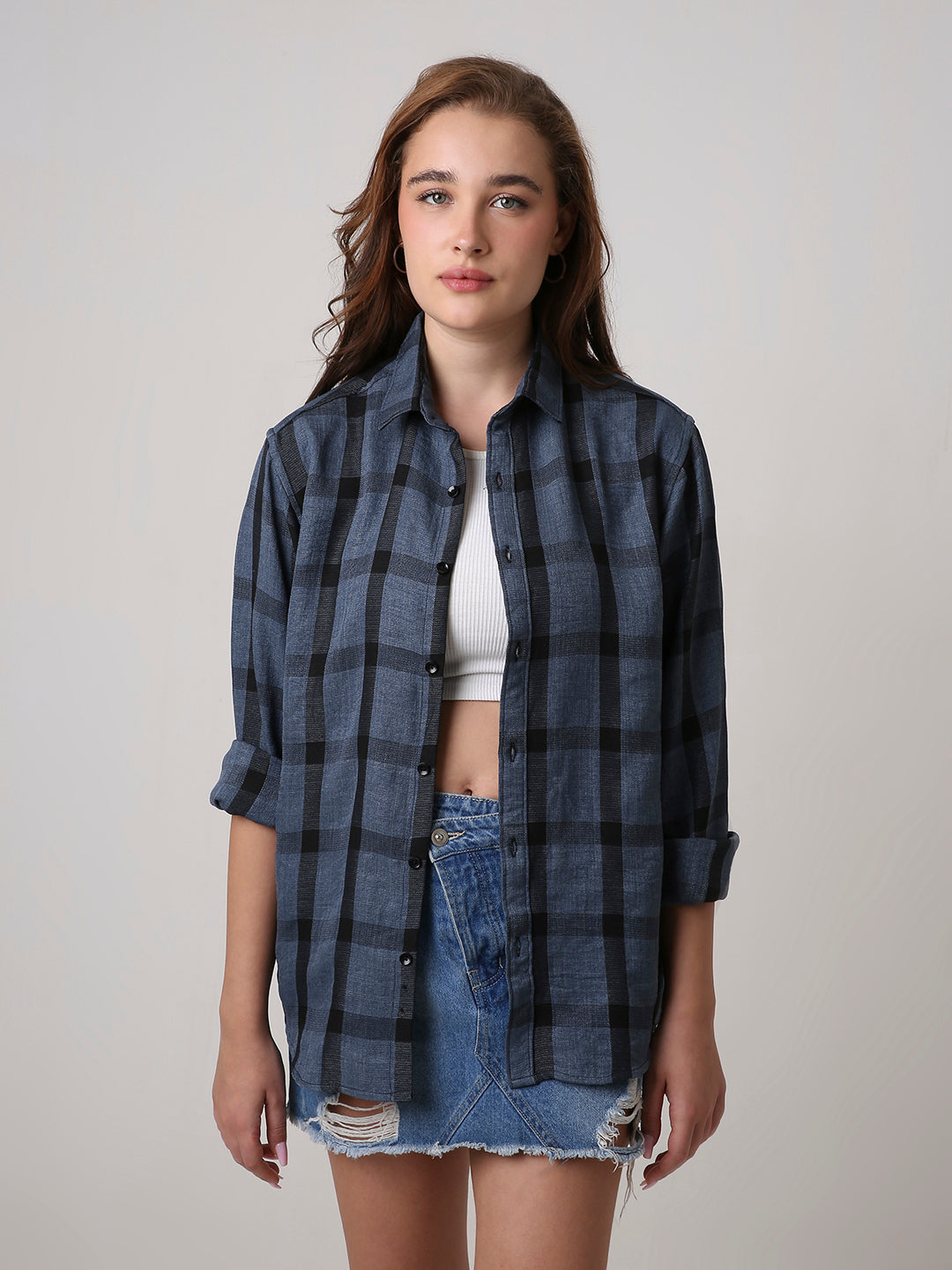 Blue Plaid Oversized Shirt