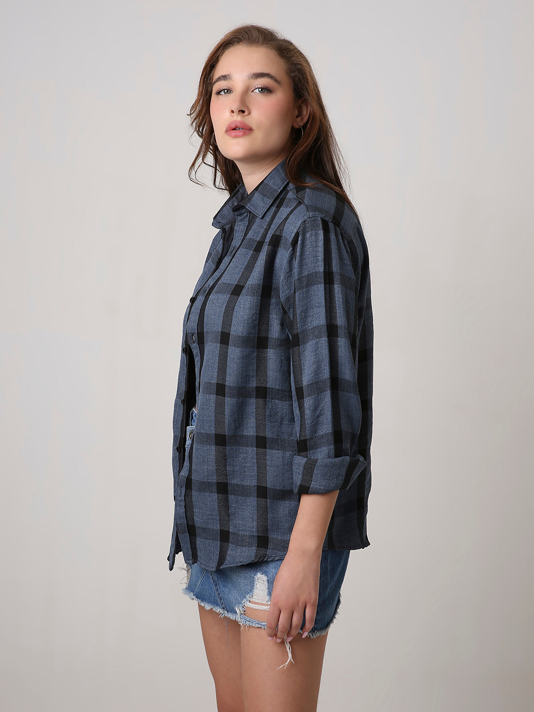 Blue Plaid Oversized Shirt