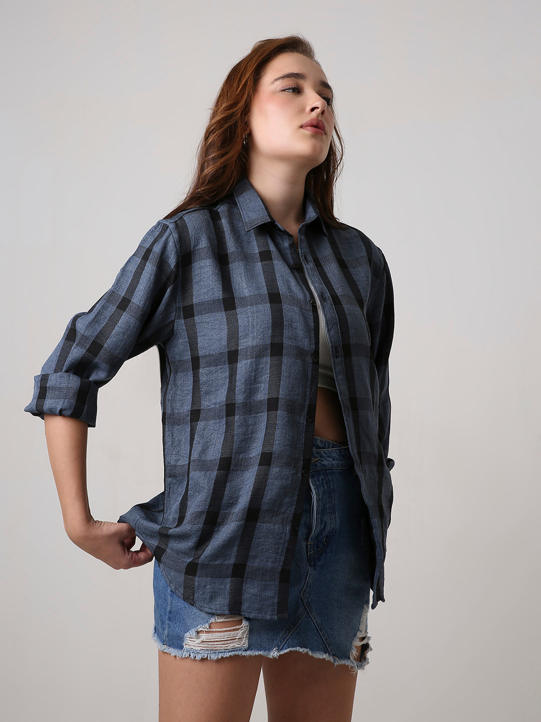 Blue Plaid Oversized Shirt