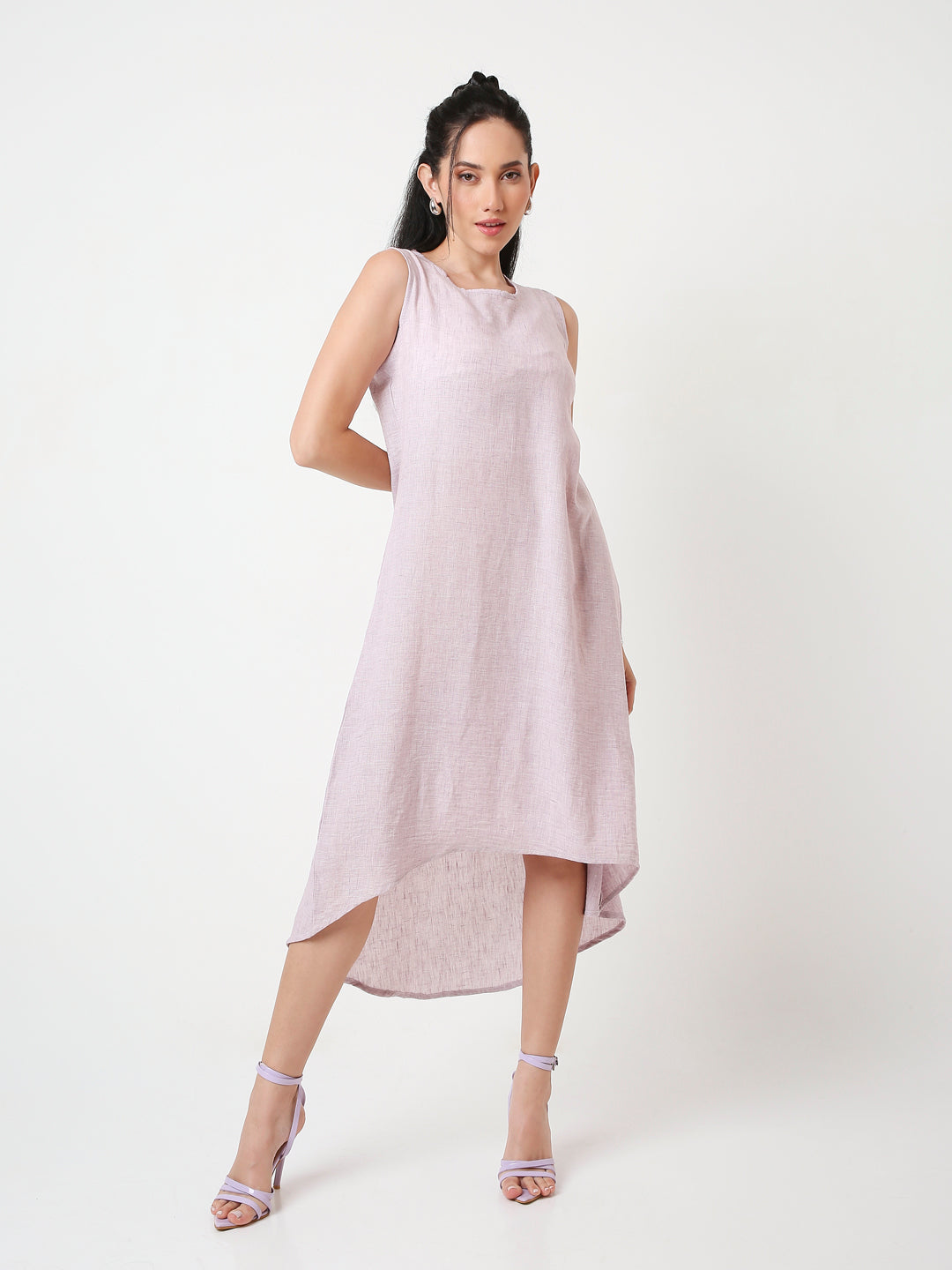 LAVENDER SLEEVELESS HIGH-LOW MIDI DRESS